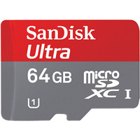 SanDisk 64Gb microSDXC Memory Card Ultra Class 10 UHS-I hire from RENTaCAM Sydney